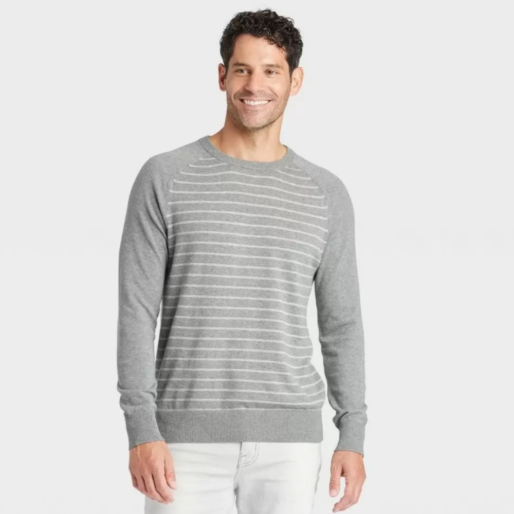 New! Goodfellow Men's Crew-neck Pullover Sweater Striped Gray